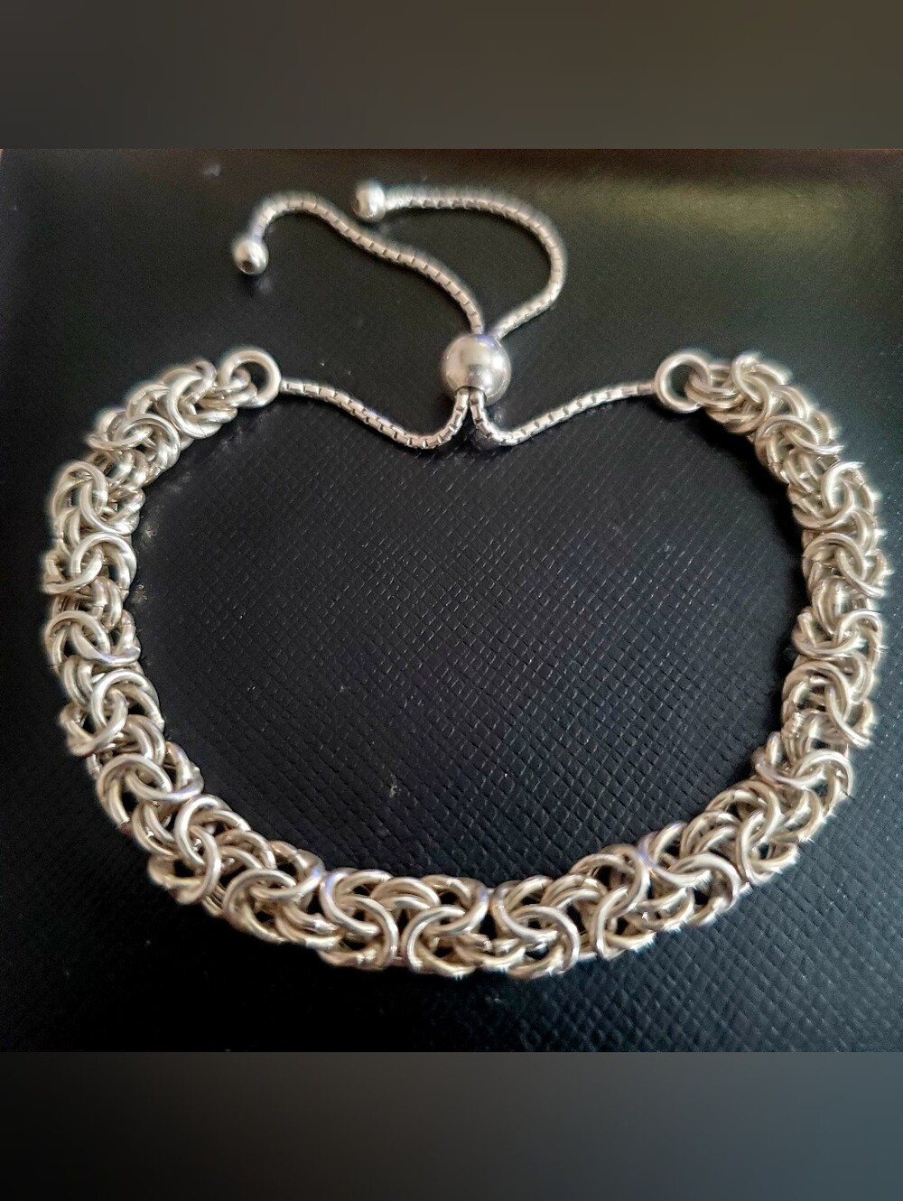Milor Italy 950 Sterling Silver Byzantine Link Adjustable Bracelet , 7mm & 7 grm